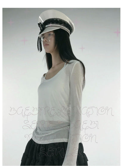 bae bi Butterfly Bow Print Low Round Neck Slim Fit Women&