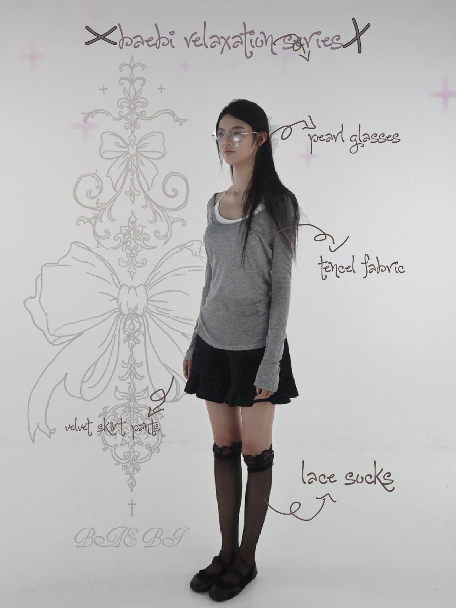 bae bi Butterfly Bow Print Low Round Neck Slim Fit Women&