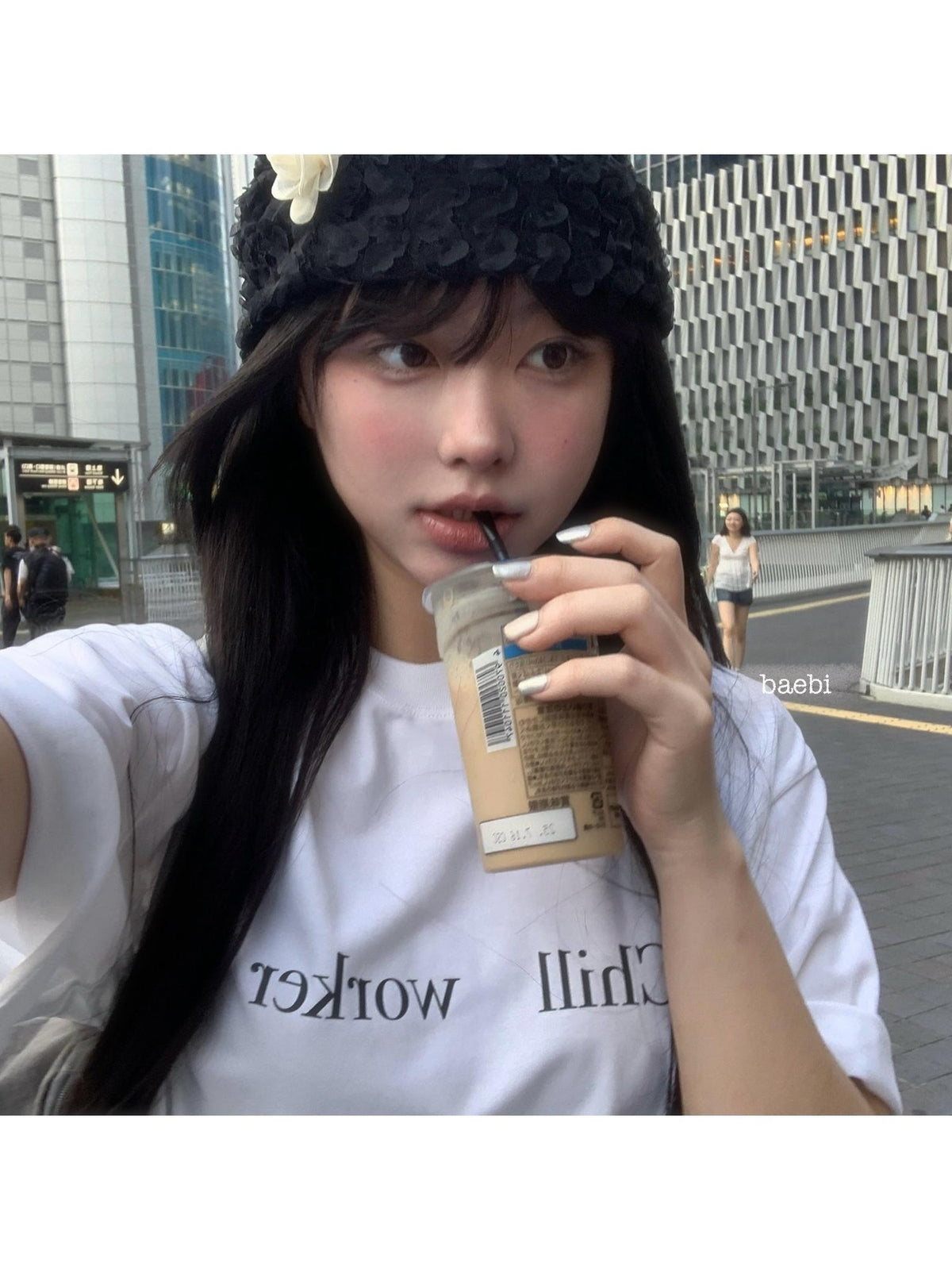 bae bi Creative Letter Print Loose Fit Round Neck Women&