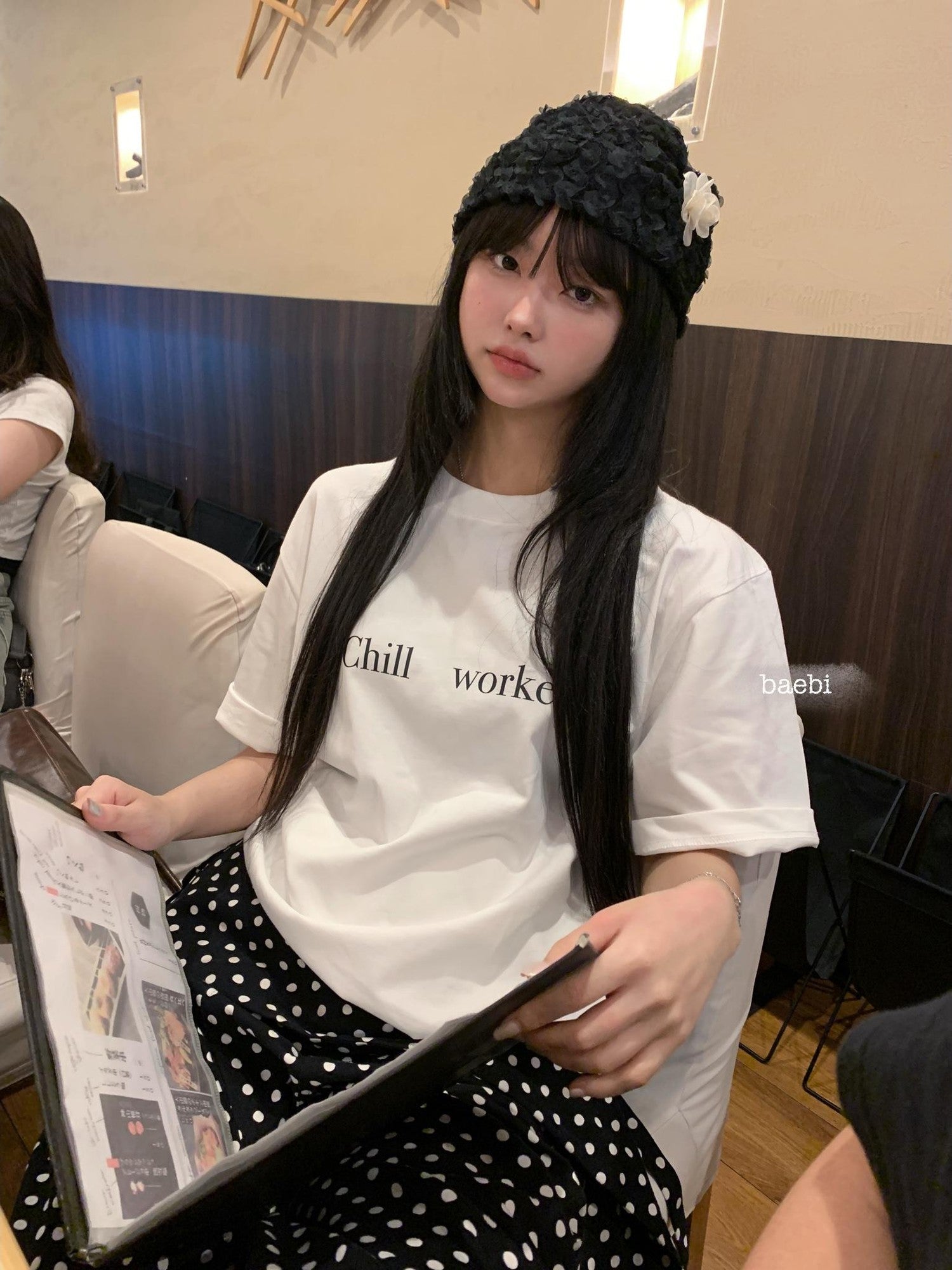 bae bi Creative Letter Print Loose Fit Round Neck Women&