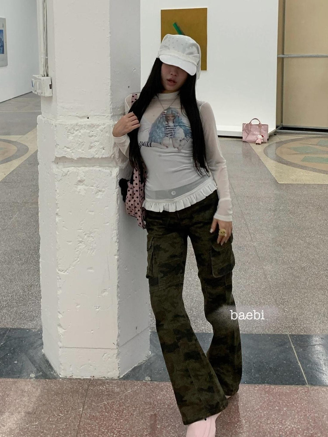 bae bi Cupcake Letter Print Vintage Camo High Waist Women&