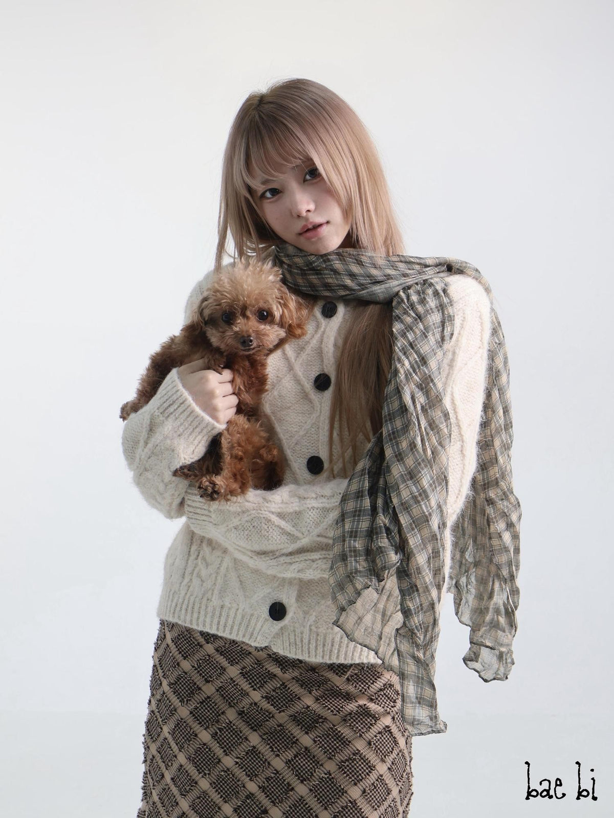 Diamond Jacquard Detachable Faux Fur Collar Women&