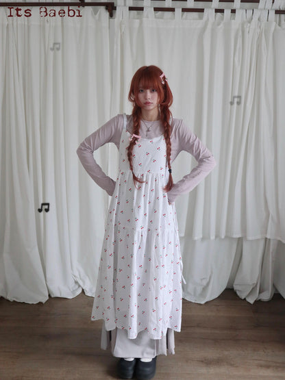 bae bi Ditsy Cherry Floral Strappy Korean Girlish Women&