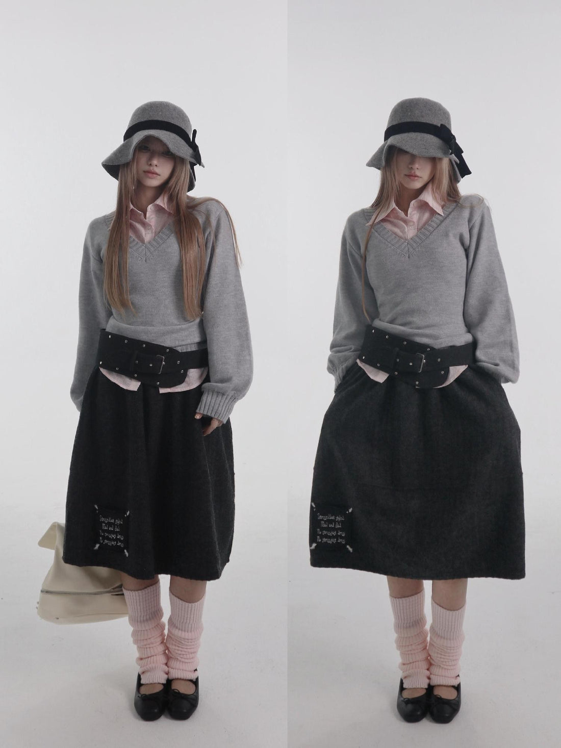 bae bi Embroidered High Waist Wool Blend Umbrella Women&