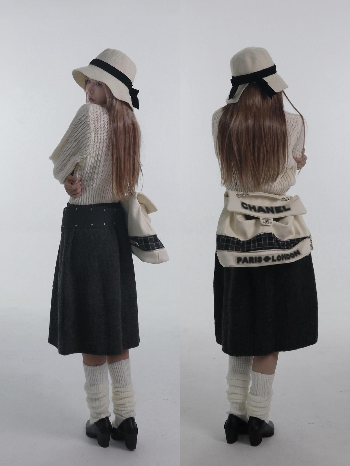 bae bi Embroidered High Waist Wool Blend Umbrella Women&