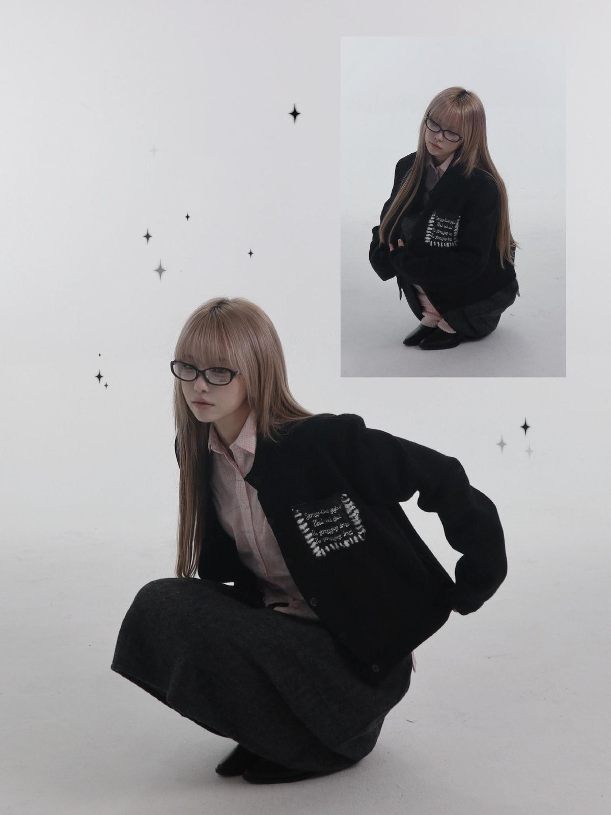 bae bi Hand Embroidered Pocket Letter Heavy Knit Women&