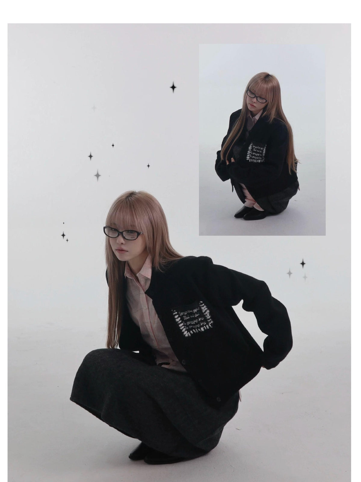 bae bi Hand Embroidered Pocket Letter Heavy Knit Women&