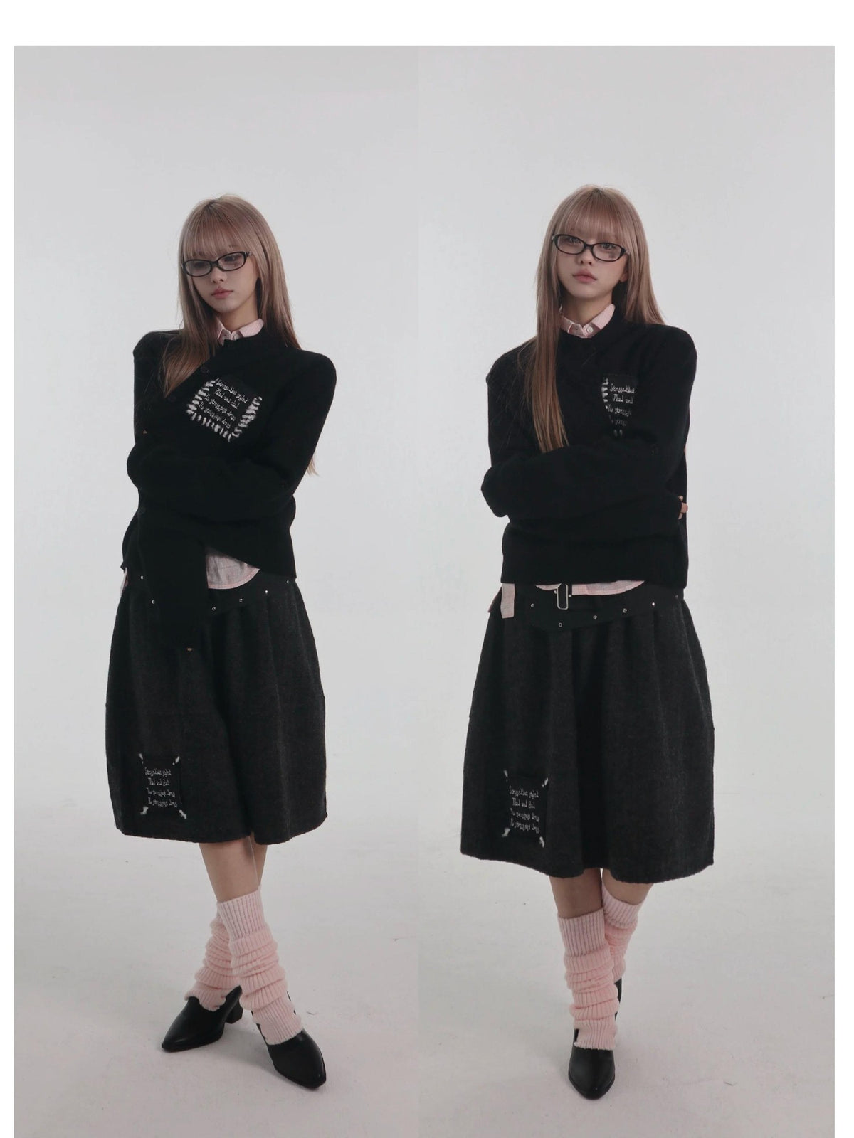 bae bi Hand Embroidered Pocket Letter Heavy Knit Women&