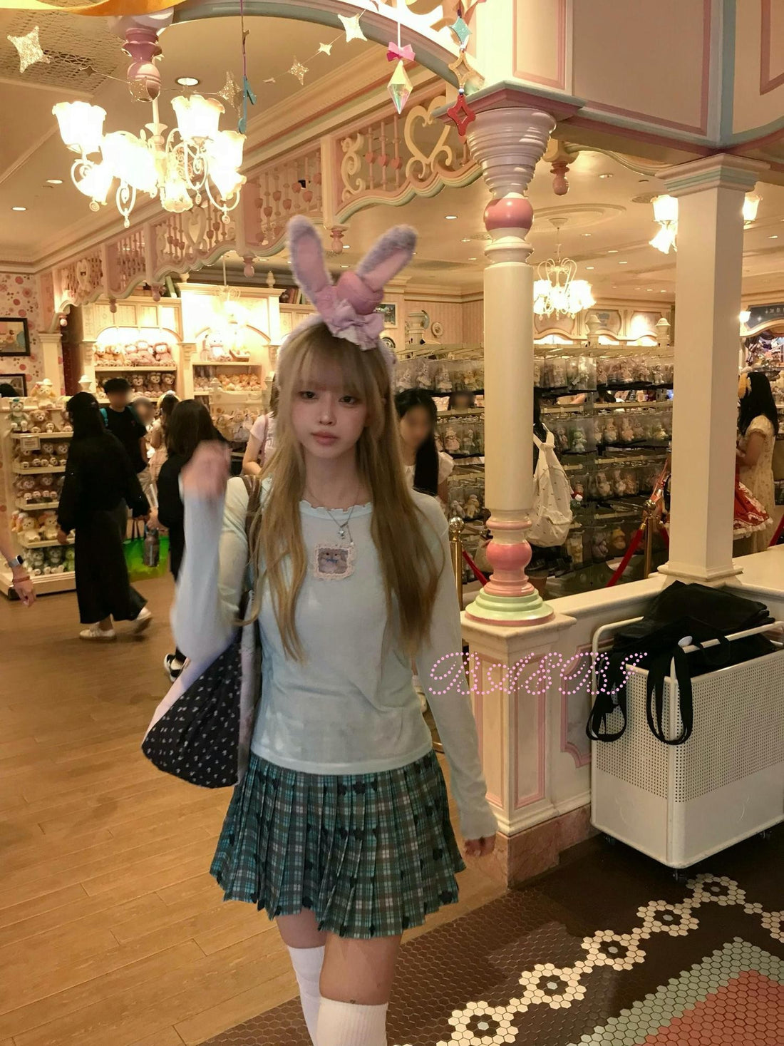 bae bi Lace Ruffle Back Tie Rabbit Print Women&