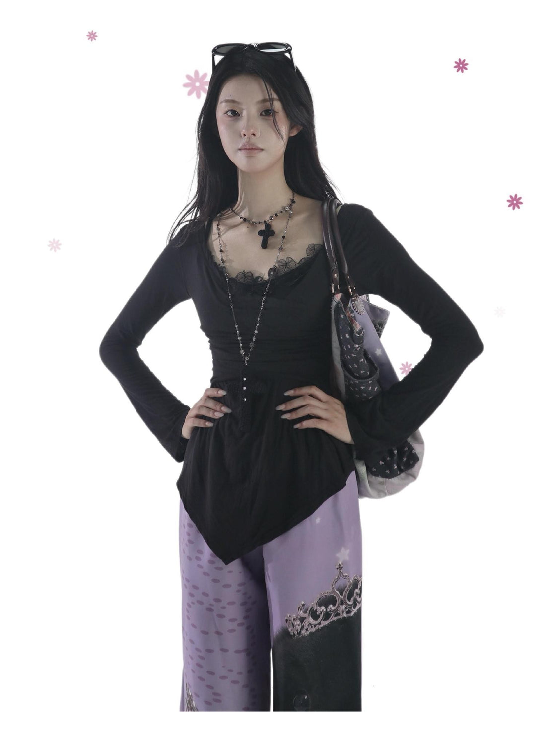 bae bi Lace Ruffle Fitted Waist Asymmetric Hem Women&