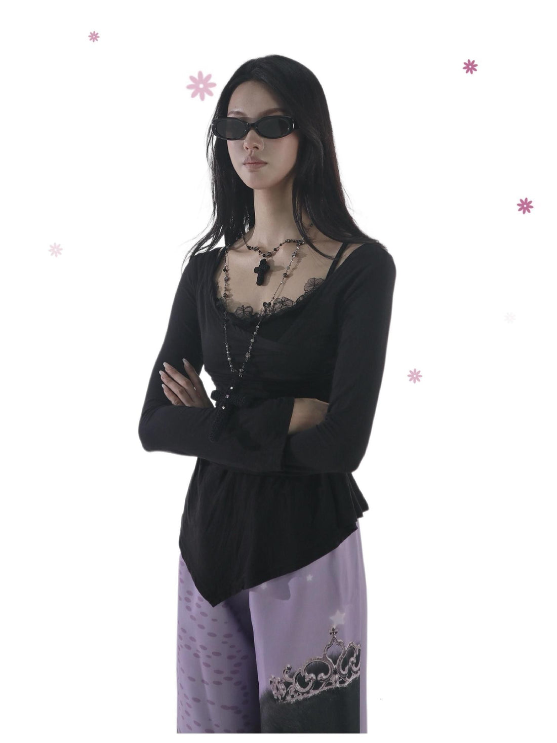 bae bi Lace Ruffle Fitted Waist Asymmetric Hem Women&
