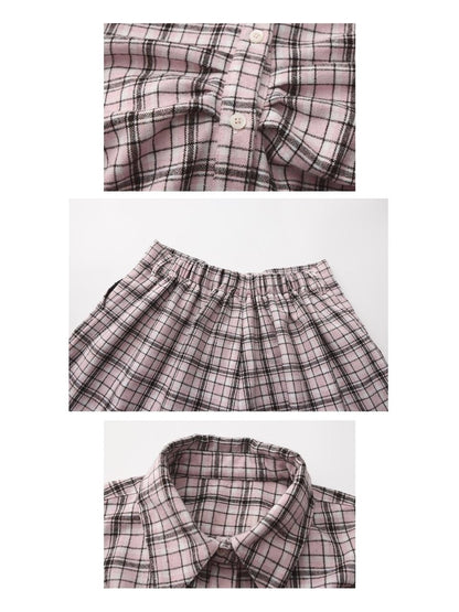 bae bi Pink Plaid Bow Tie Knit Collared Women&