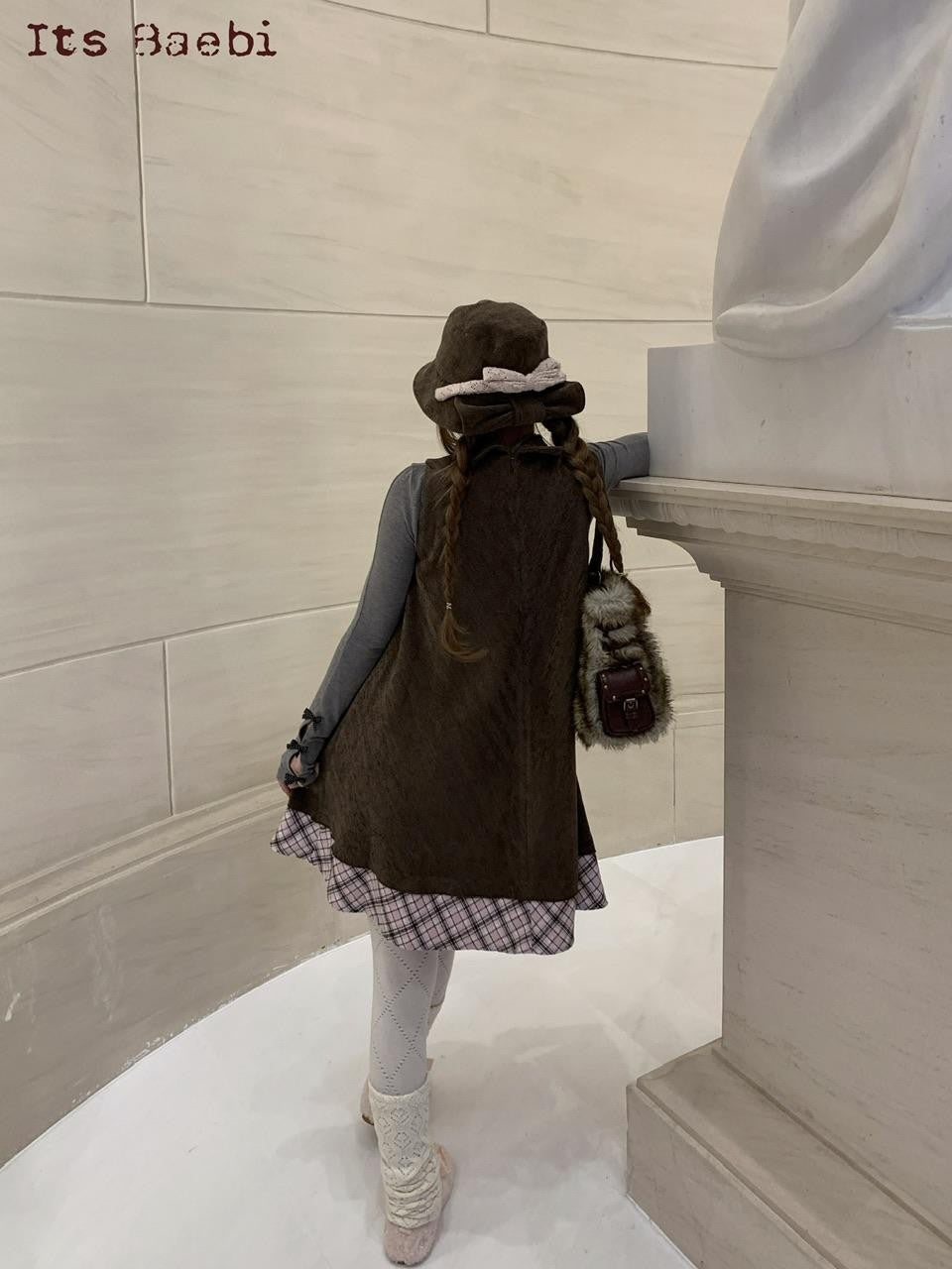 bae bi Plaid Velvet Colorblock Princess Women&