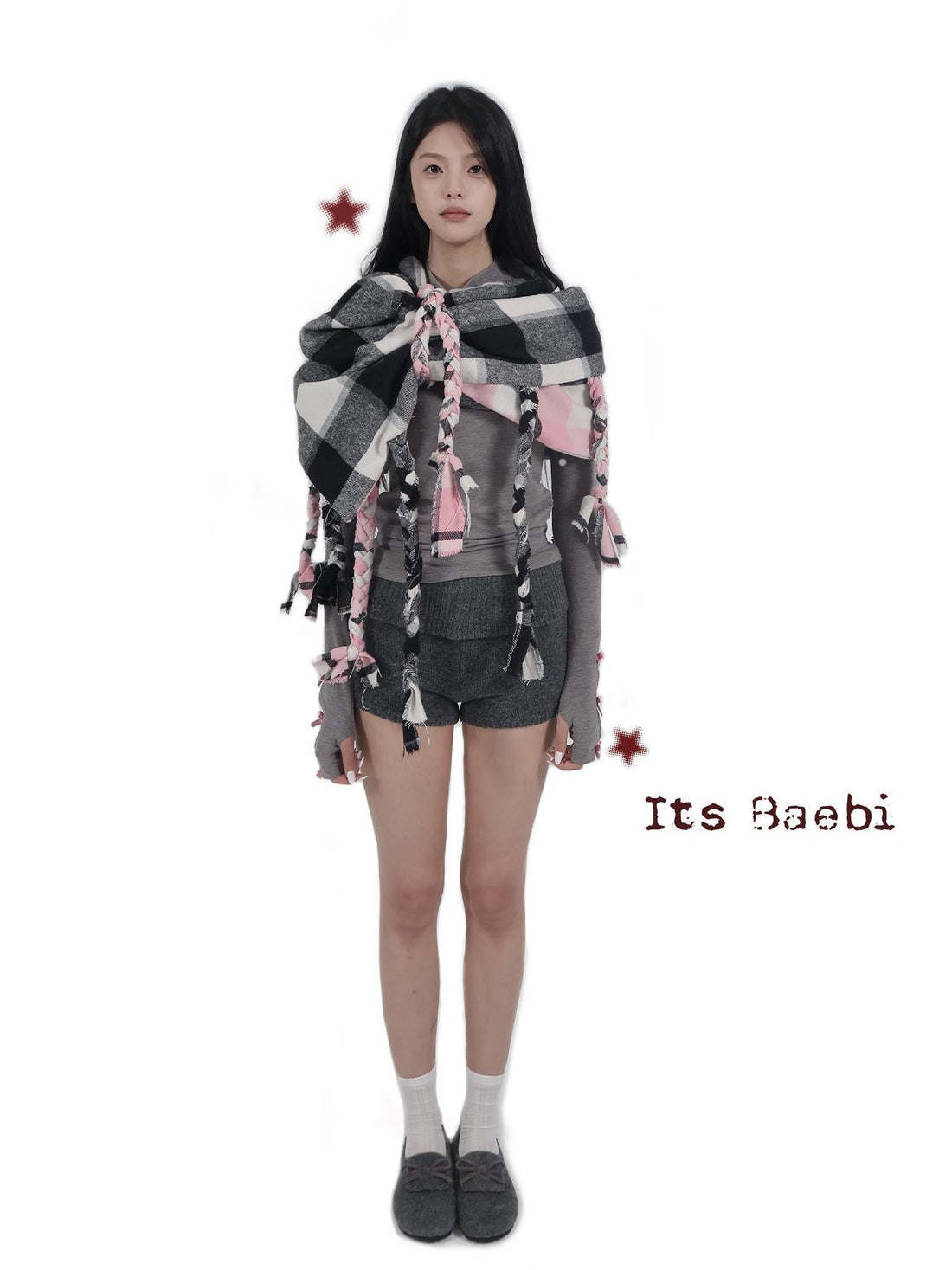 bae bi Polka Dot Bow High Neck Elastic Cuff Women&