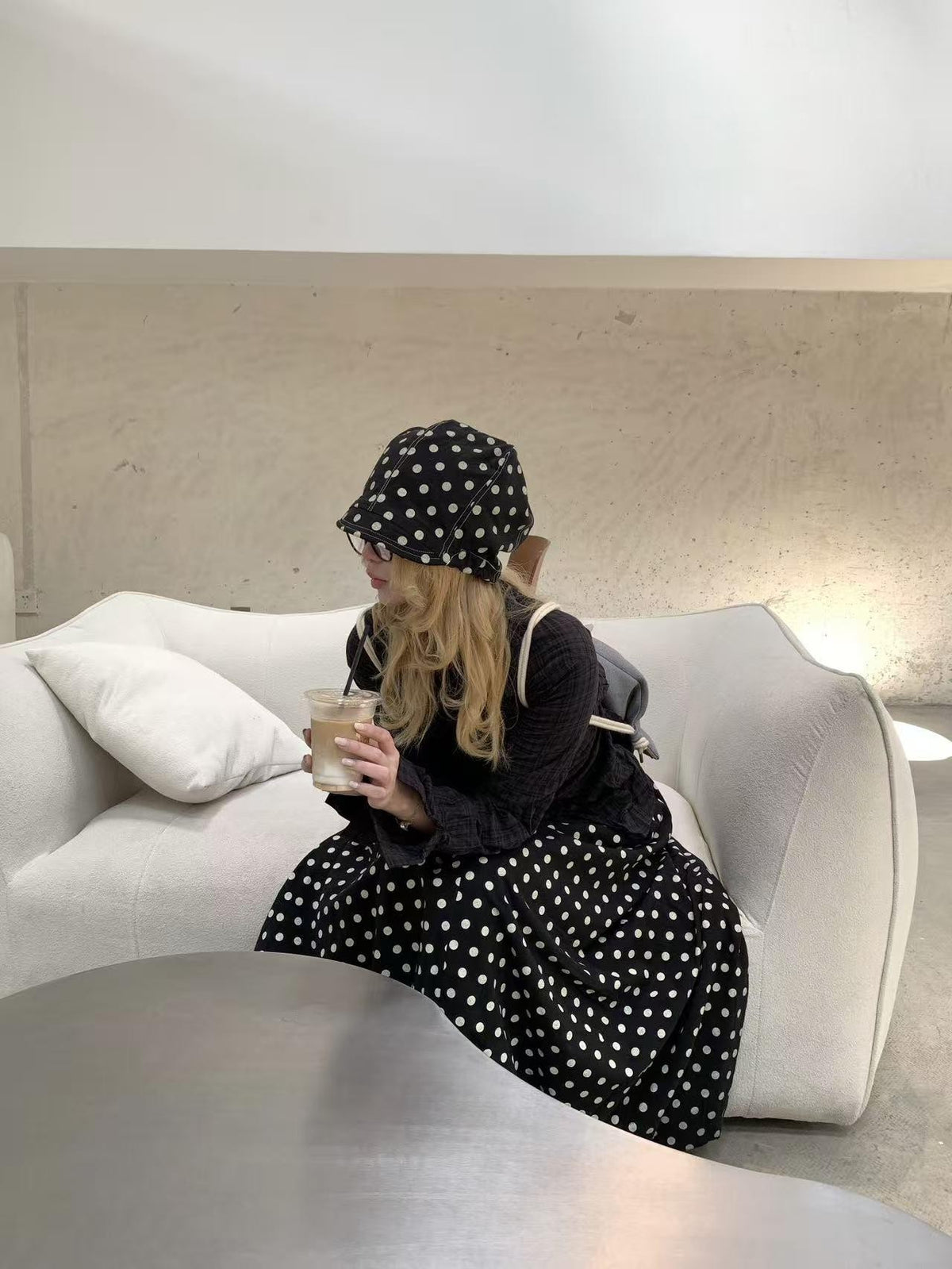 bae bi Polka Dot Bubble Hem Cotton Linen Women&
