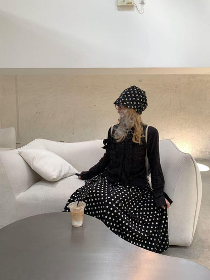 bae bi Polka Dot Bubble Hem Cotton Linen Women&