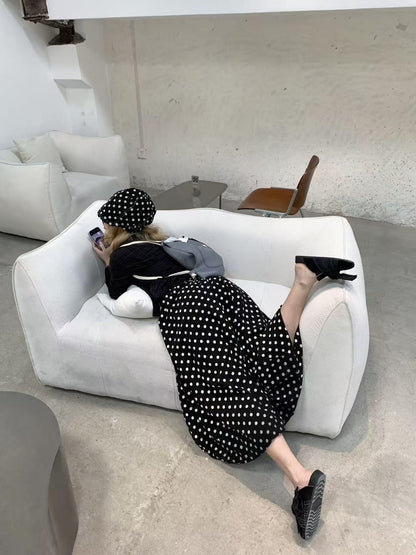 bae bi Polka Dot Bubble Hem Cotton Linen Women&