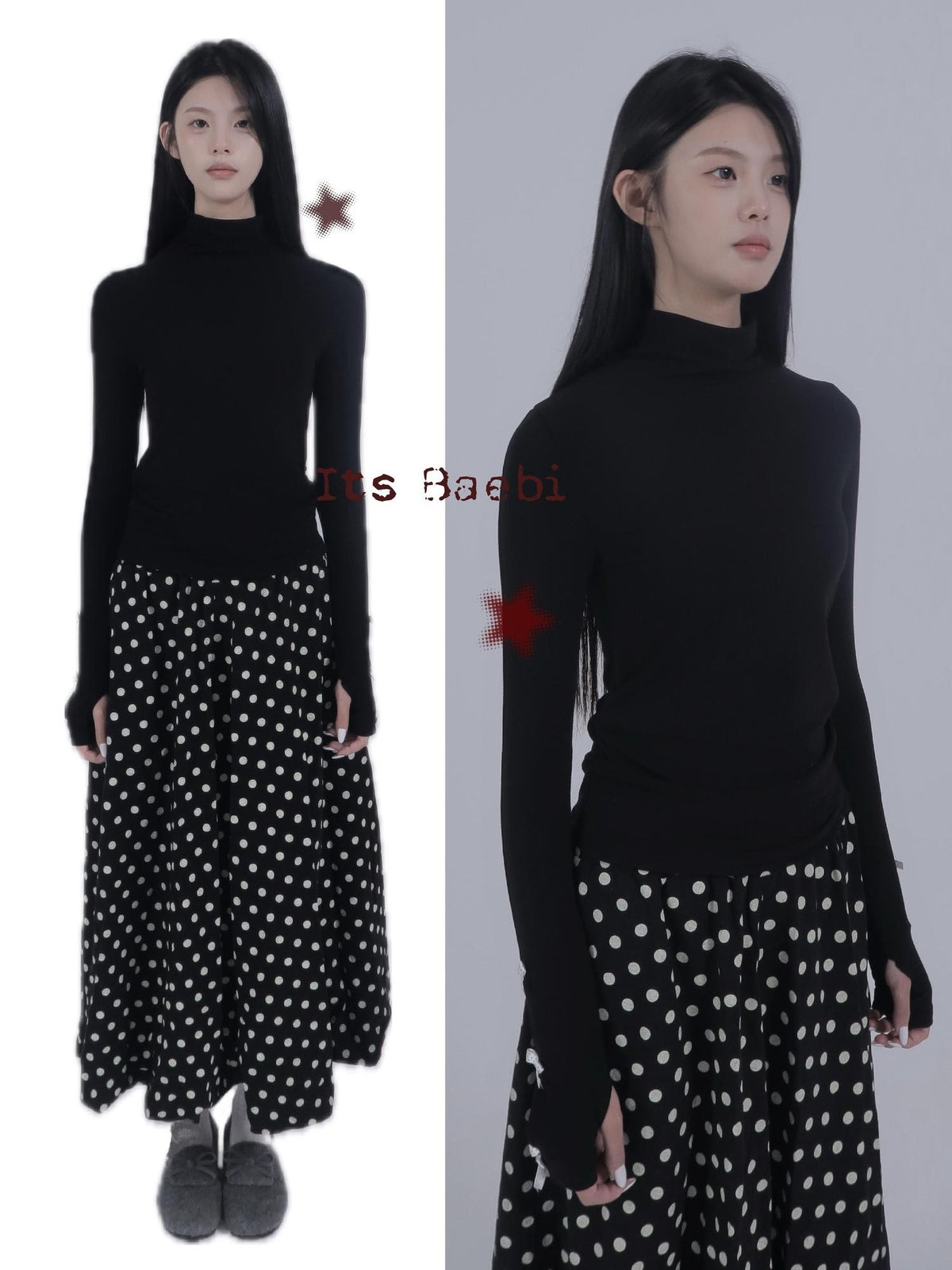 bae bi Polka Dot Bubble Hem Cotton Linen Women&