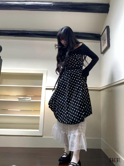 bae bi Polka Dot Bubble Hem Cotton Linen Women&