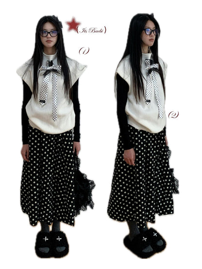 bae bi Polka Dot Bubble Hem Cotton Linen Women&