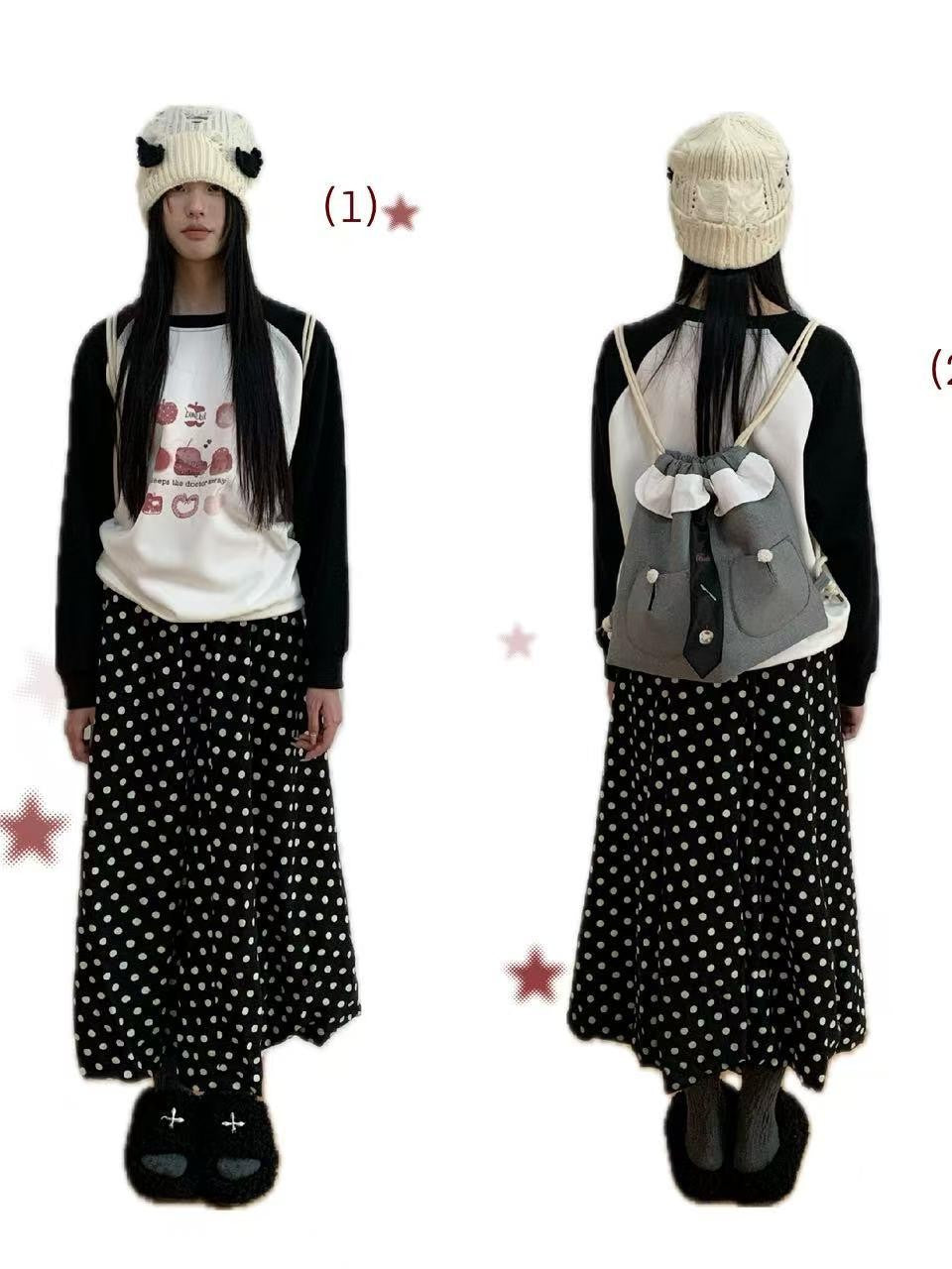 bae bi Polka Dot Bubble Hem Cotton Linen Women&