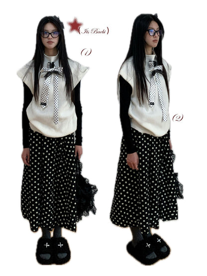bae bi Polka Dot Bubble Hem Cotton Linen Women&