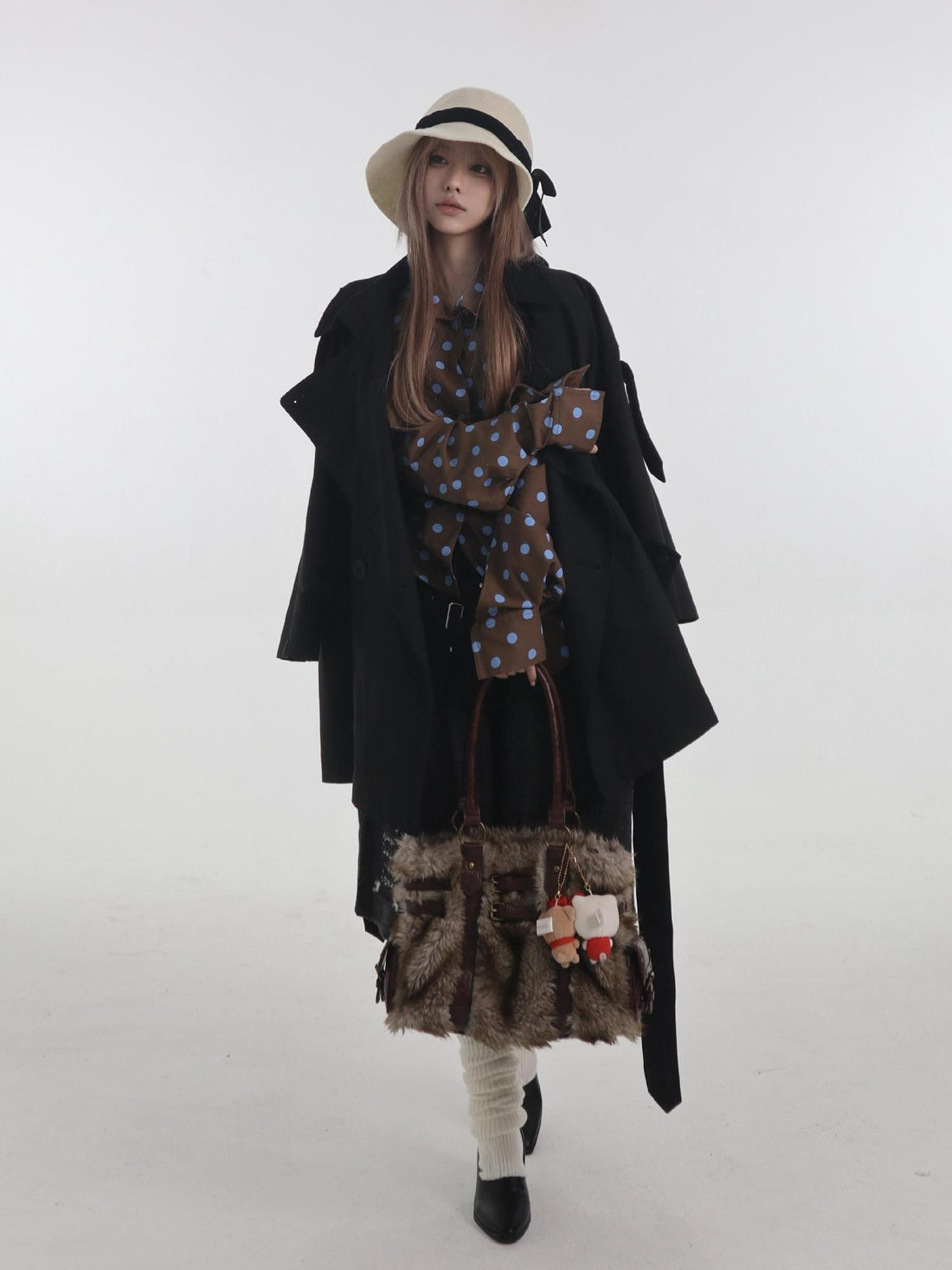 bae bi Polka Dot Lantern Sleeve Ruched Women&