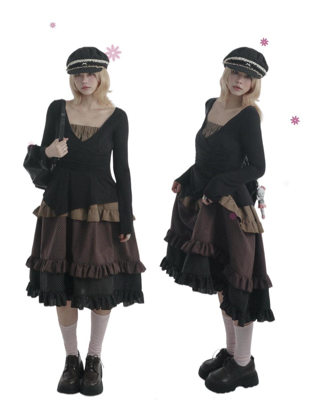 bae bi Polka Dot Spliced Colorblock Elastic Waist Women&