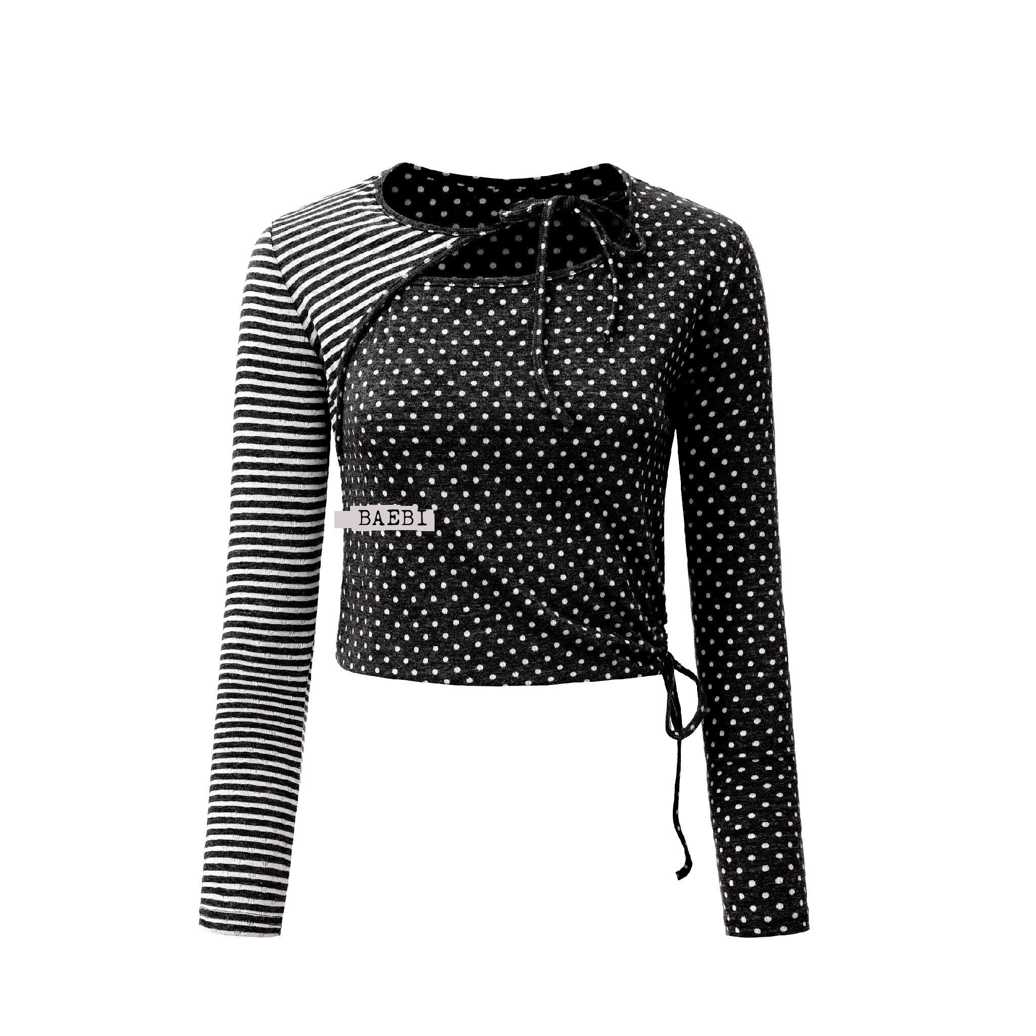bae_bi_Polka_Dot_Stripe_Patchwork_Asymmetric_Women&