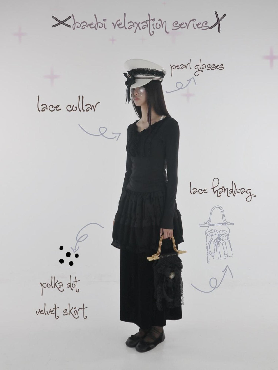 bae bi Polka Dot Velvet Jacquard Spliced Women&