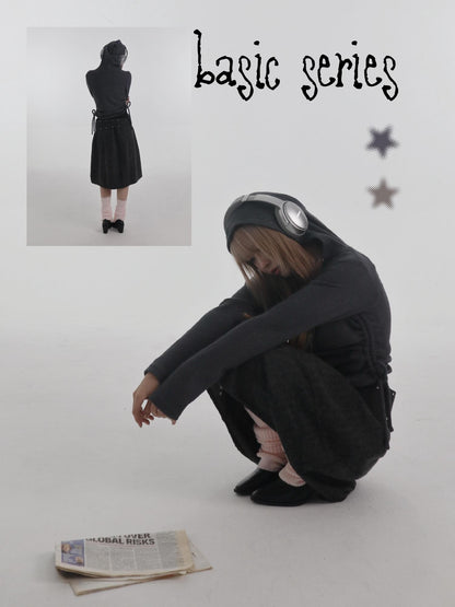bae bi Ribbed Hooded Cross Neck Wool Blend Women&