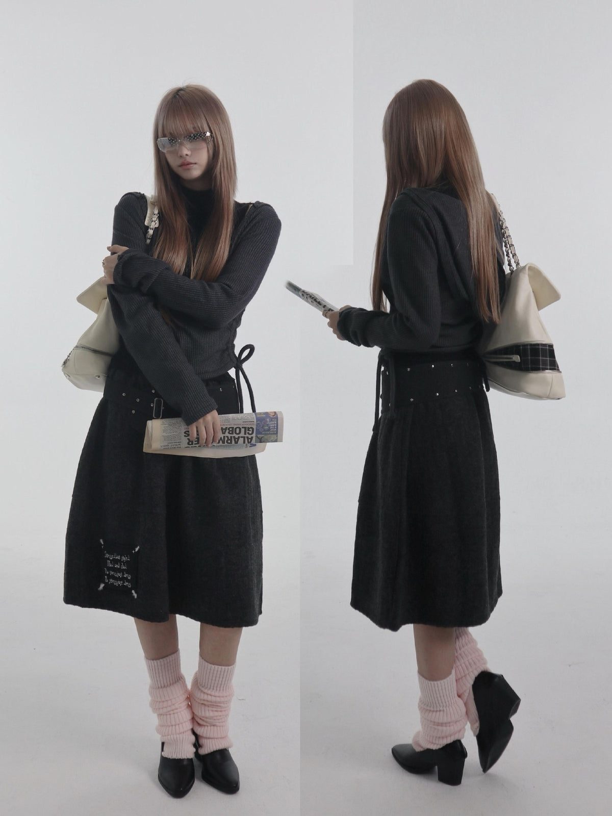 bae bi Ribbed Hooded Cross Neck Wool Blend Women&