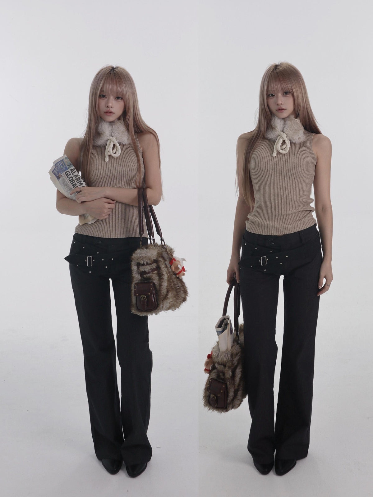 bae bi Ribbed Hooded Cross Neck Wool Blend Women&