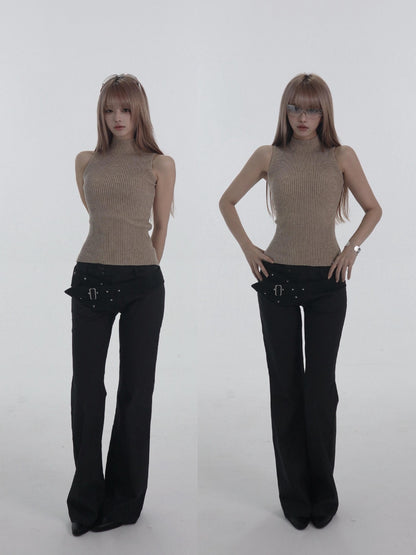 bae bi Ribbed Hooded Cross Neck Wool Blend Women&