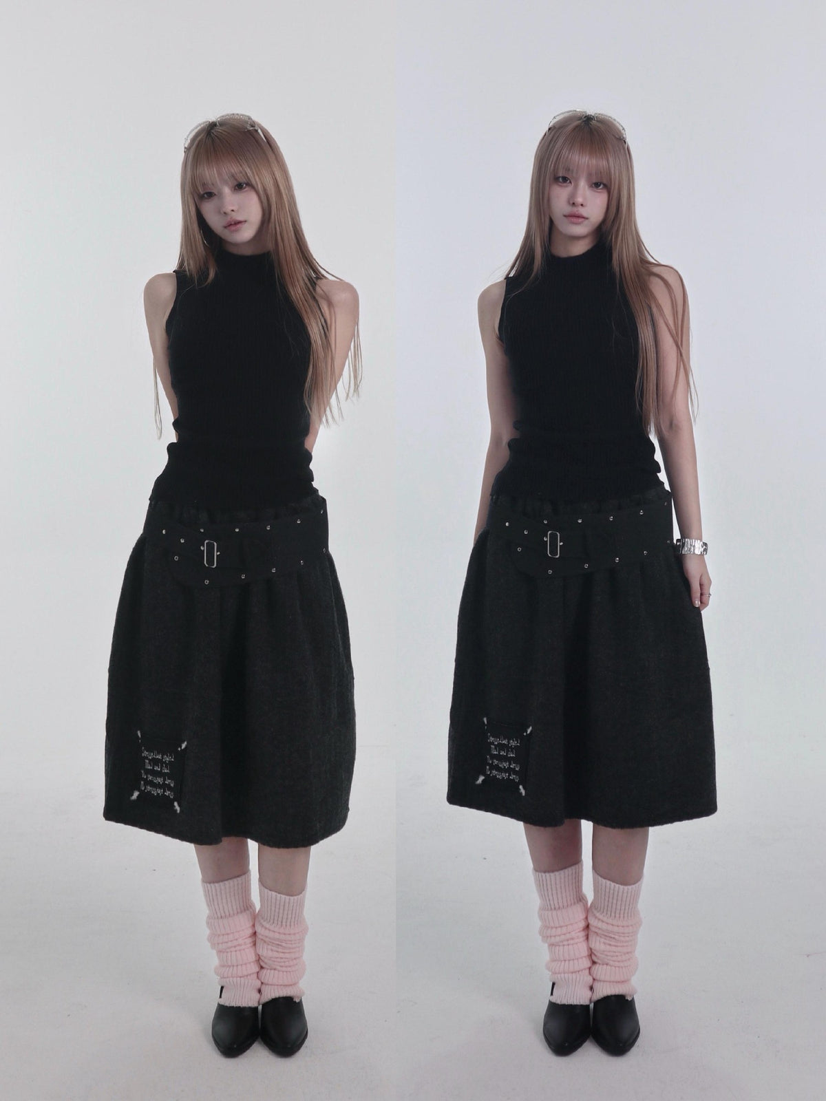 bae bi Ribbed Hooded Cross Neck Wool Blend Women&