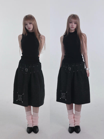 bae bi Ribbed Hooded Cross Neck Wool Blend Women&