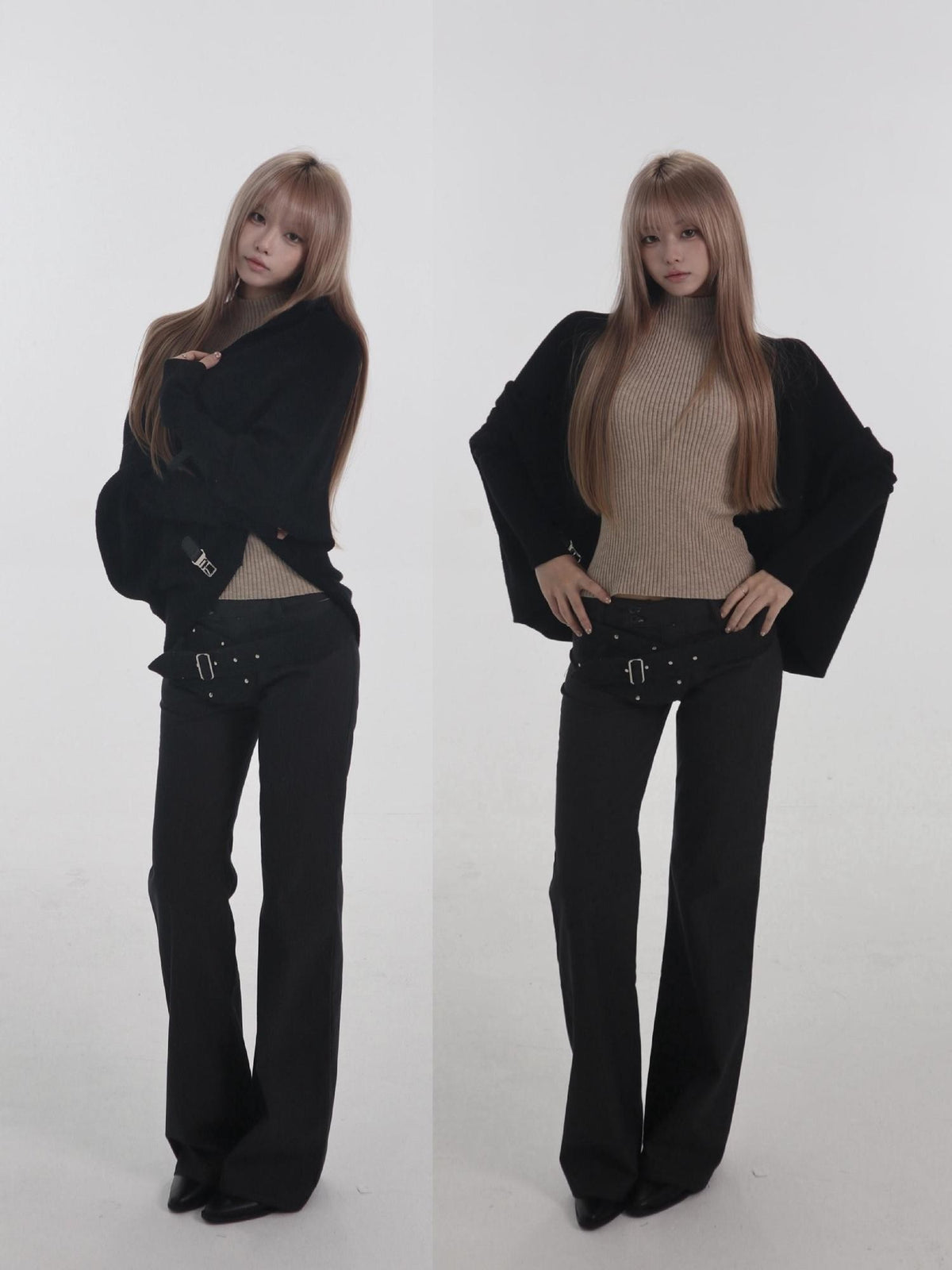bae bi Ribbed Knit Batwing Sleeve One Button Lazy Cardigan Women&