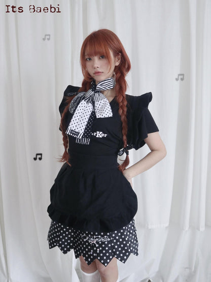 bae bi Ruffled Cross Back Pinafore Lined Elastic Waist Women&