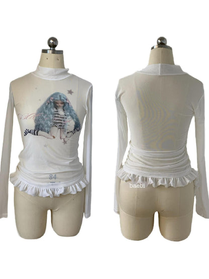bae bi Sheer Mesh Star And Cross Print Women&
