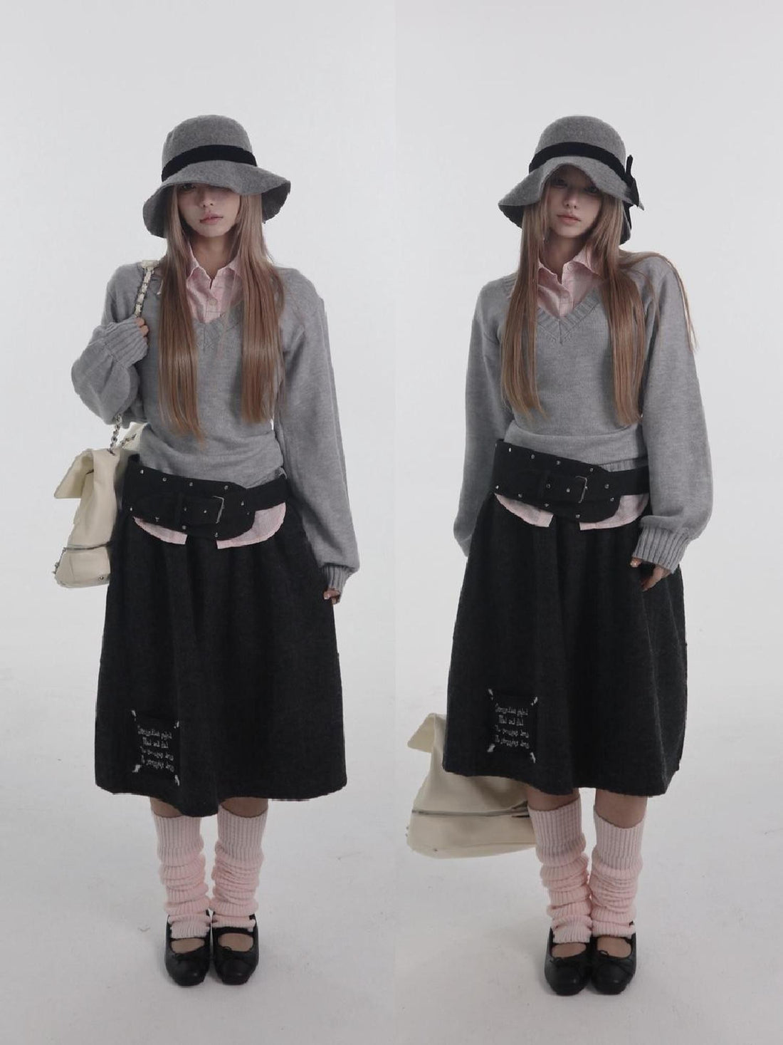 bae bi V-neck Cinched Waist Lantern Sleeve Knit Women&