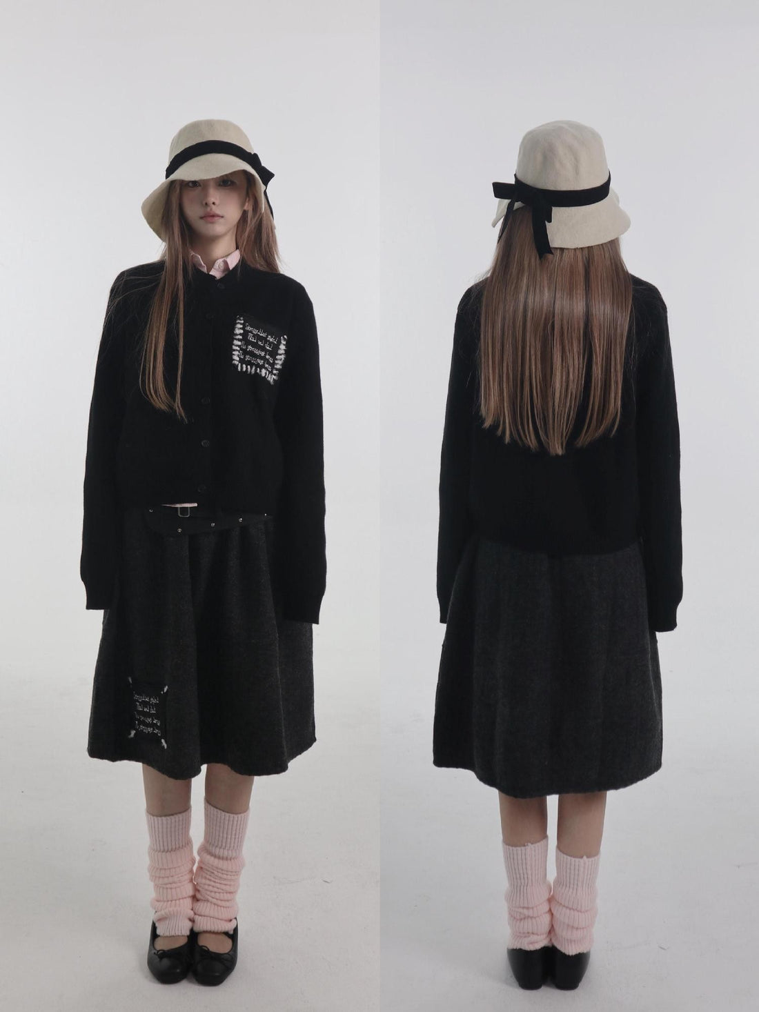 bae bi Velvet Bow Wide Brim Felt Wool Women&