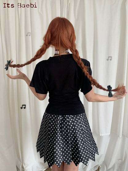 bae bi Vintage V-neck Flocked Letter Cinched Waist Women&