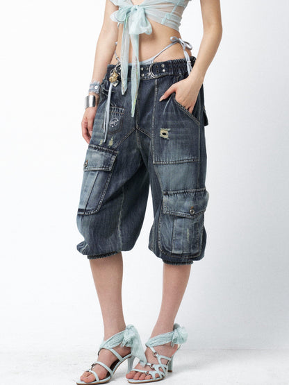 OPEN AESTHETIC Waterwashed Distressed Rhinestone Women&