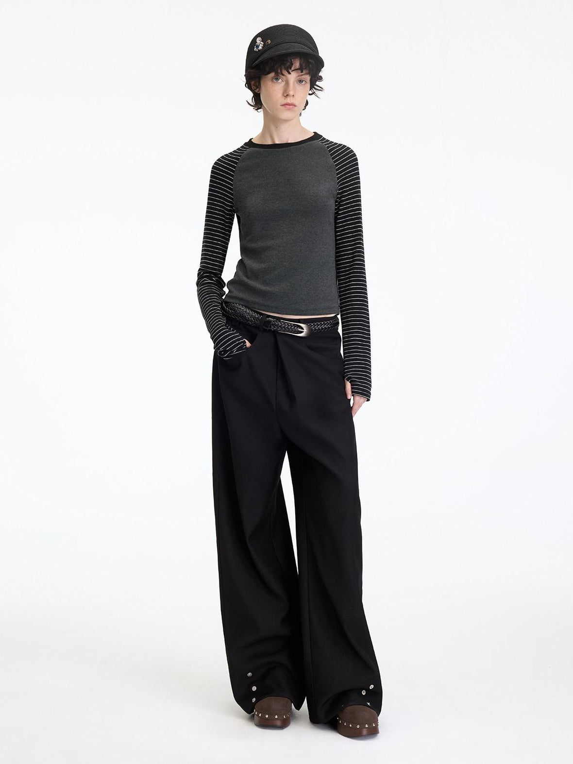 RUN TO THE FUTURE Comfortable Low Rise Minimalist Unisex Black Polyester Wide-Leg Pants
