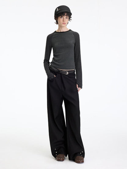 RUN TO THE FUTURE Comfortable Low Rise Minimalist Unisex Black Polyester Wide-Leg Pants