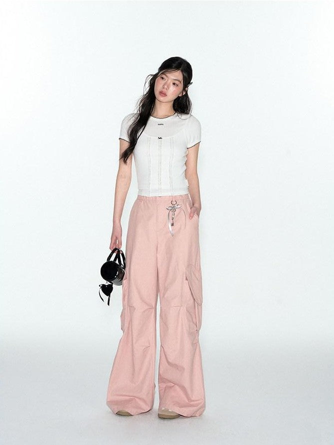 NAPSNAPS Layered Cropped Spliced Lace Trim Women&