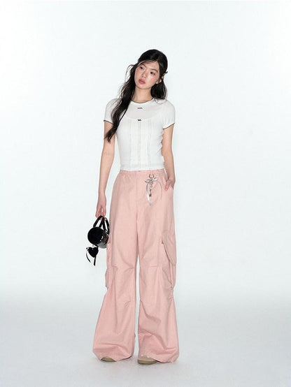 NAPSNAPS Layered Cropped Spliced Lace Trim Women&