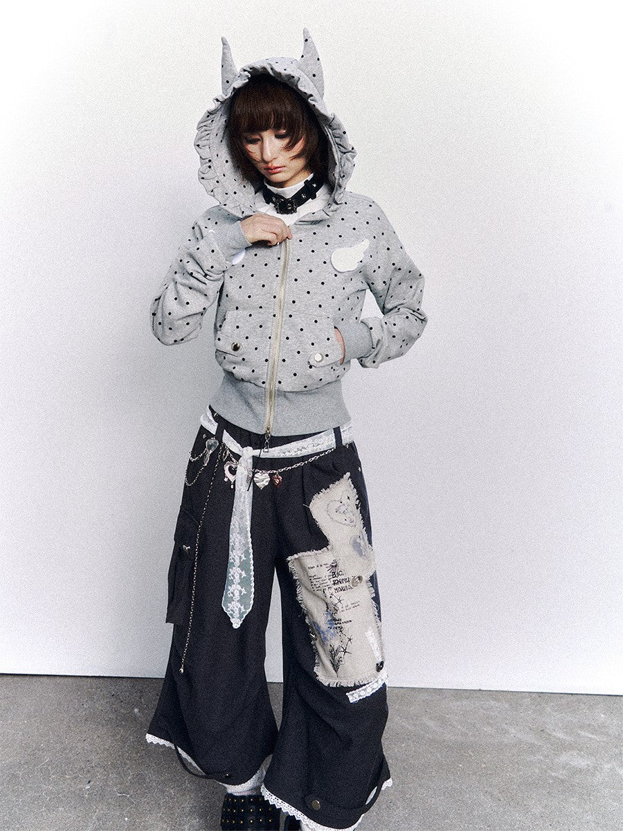 Frustration Garden Dark Gray Vintage Lace Print Applique Women&