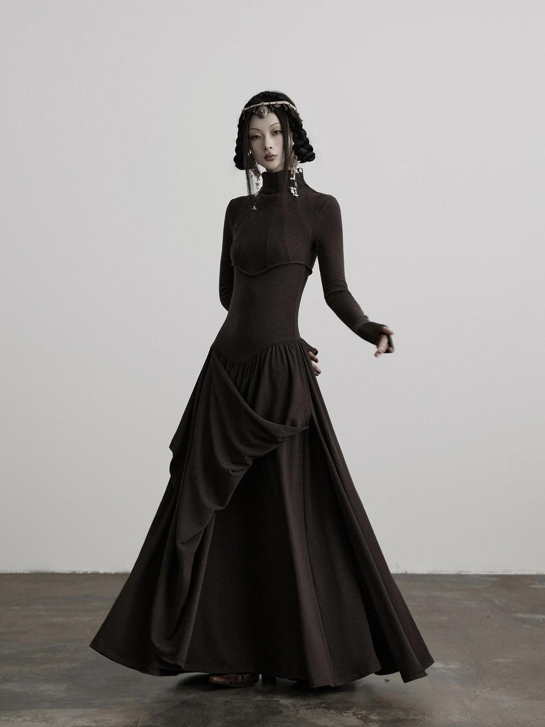 INDULGE Stretchy Soft Asymmetric Cinched Waist Aline Knit Women Casual Maxi Dresses