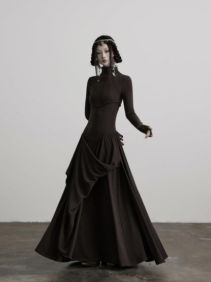 INDULGE Stretchy Soft Asymmetric Cinched Waist Aline Knit Women Casual Maxi Dresses